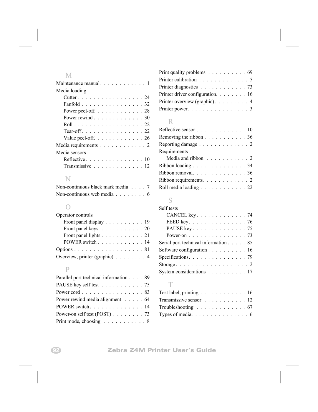 Zebra Technologies manual Zebra Z4M Printer User’s Guide 