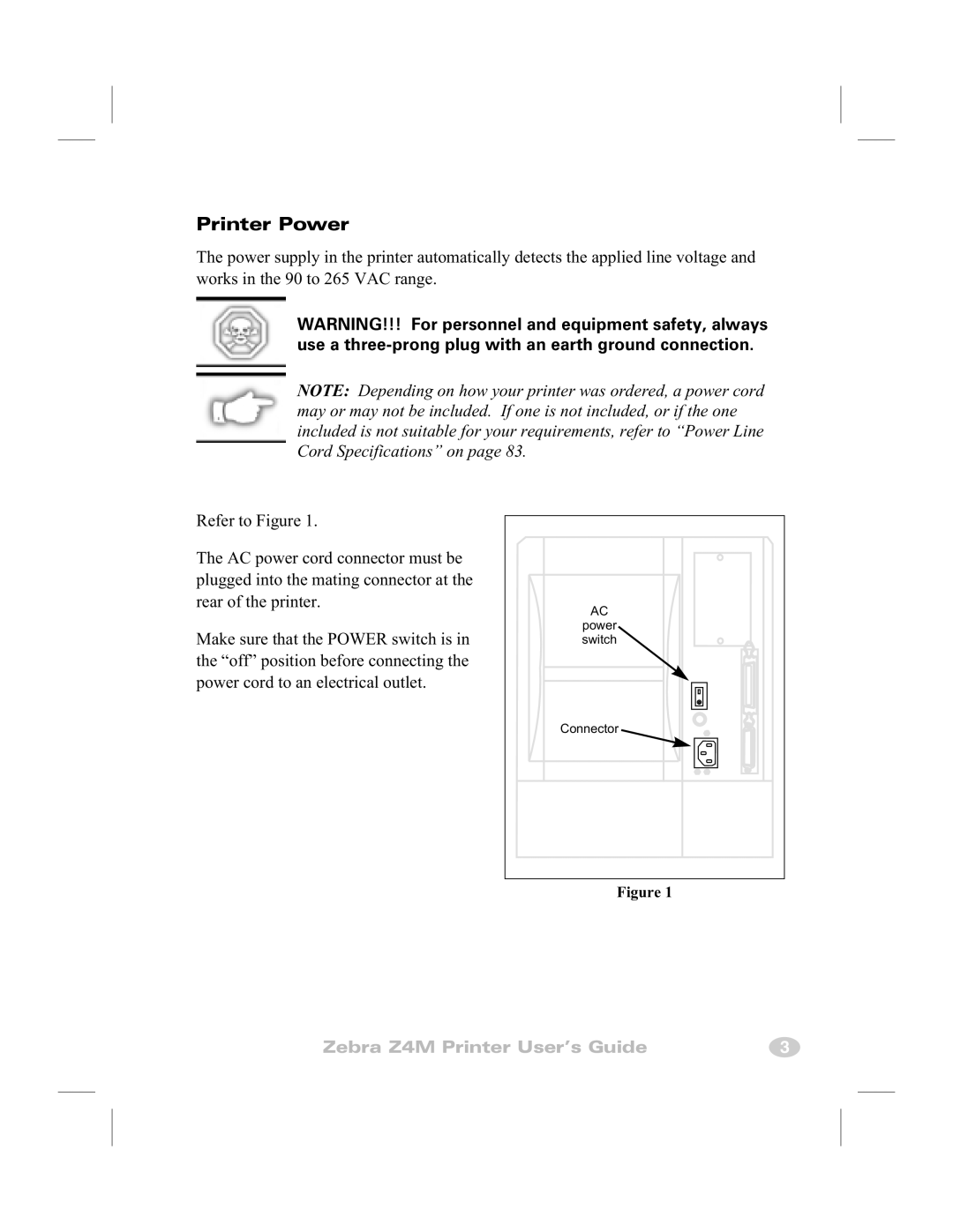 Zebra Technologies Z4M manual Printer Power 