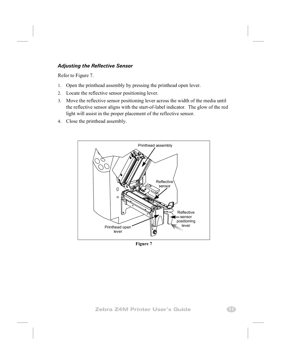 Zebra Technologies Z4M manual Adjusting the Reflective Sensor 