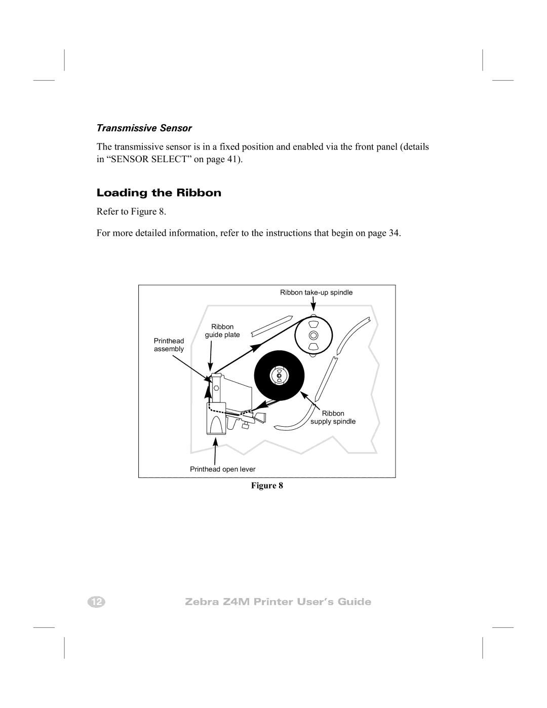 Zebra Technologies Z4M manual Loading the Ribbon, Transmissive Sensor 