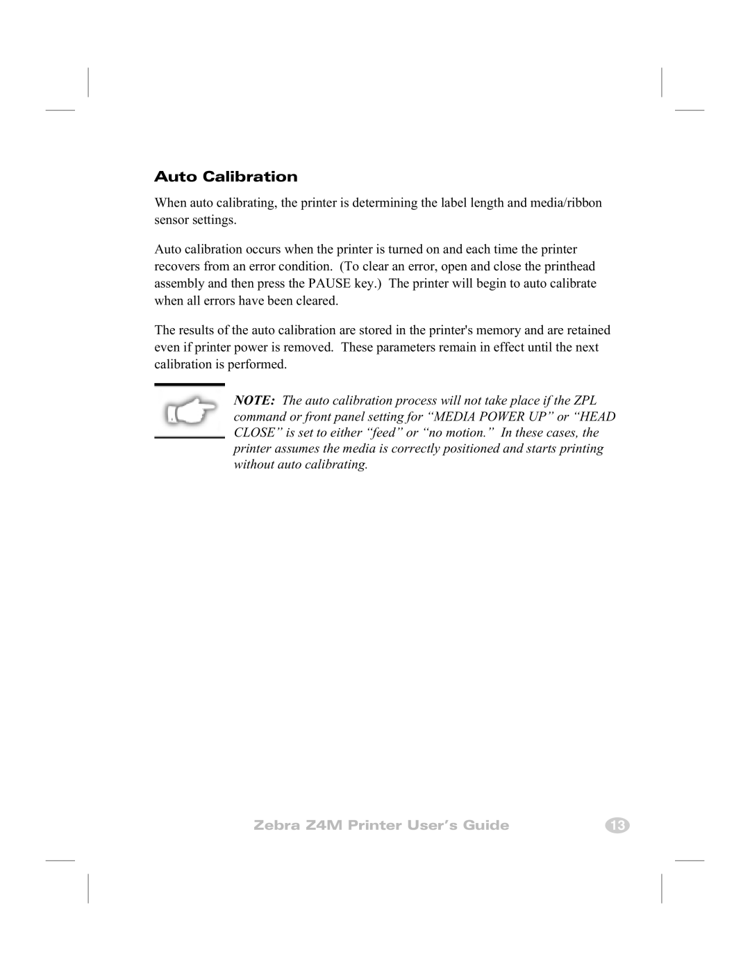 Zebra Technologies Z4M manual Auto Calibration 