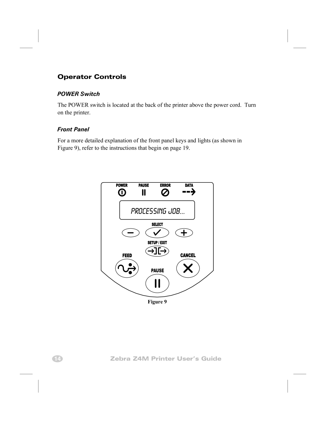 Zebra Technologies Z4M manual Operator Controls, Power Switch, Front Panel 