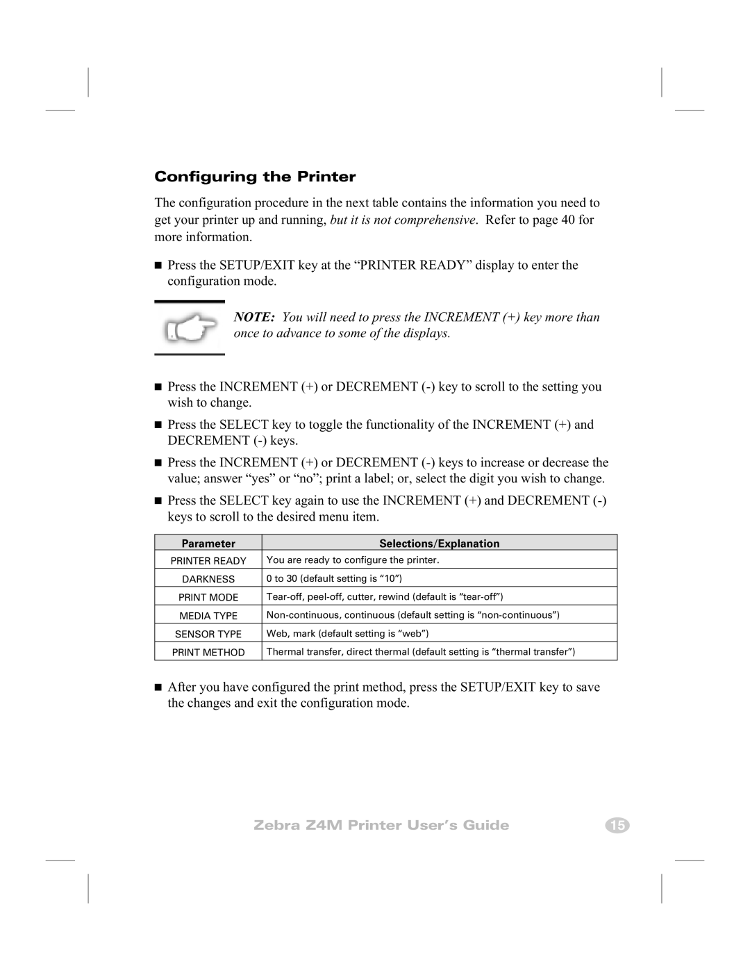 Zebra Technologies Z4M manual Configuring the Printer 