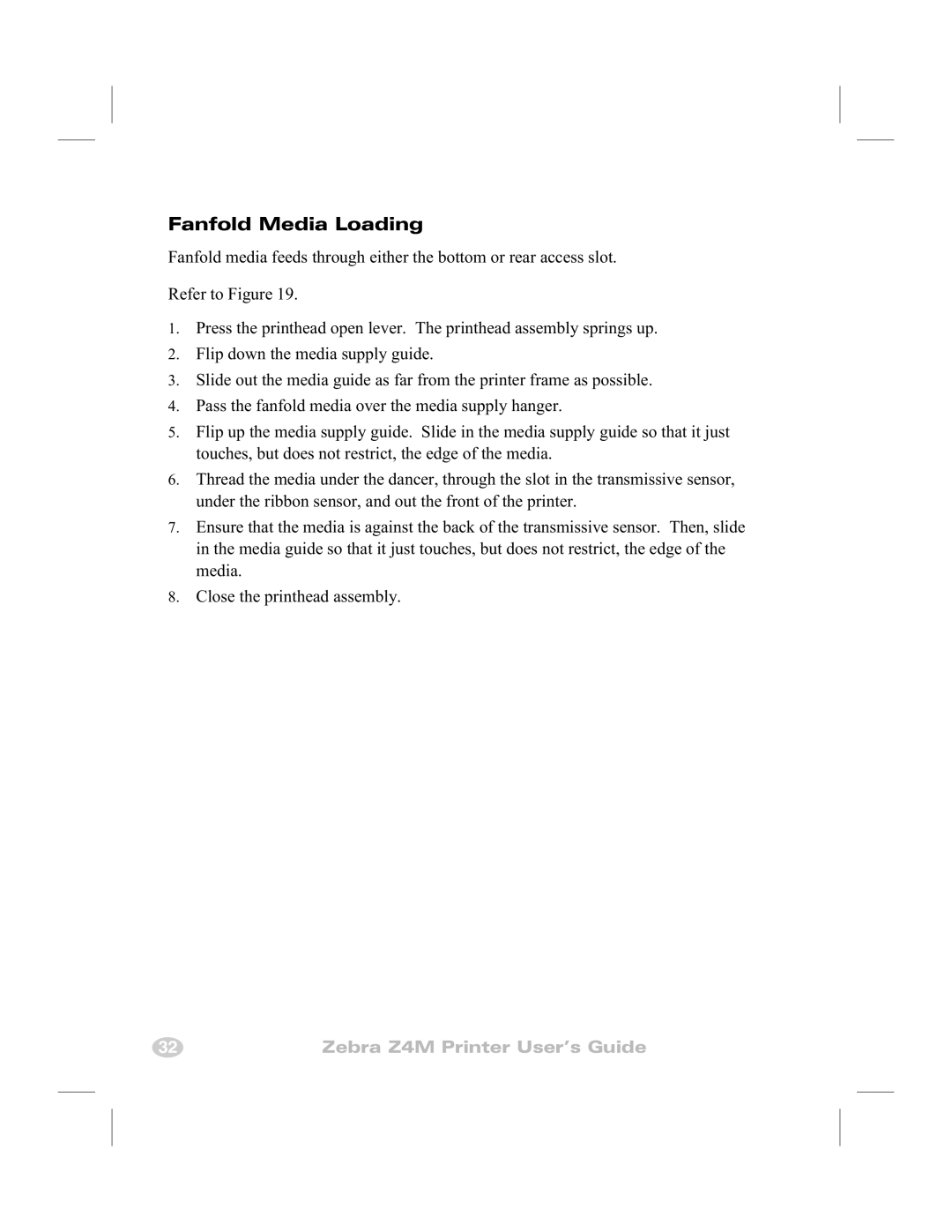 Zebra Technologies Z4M manual Fanfold Media Loading 