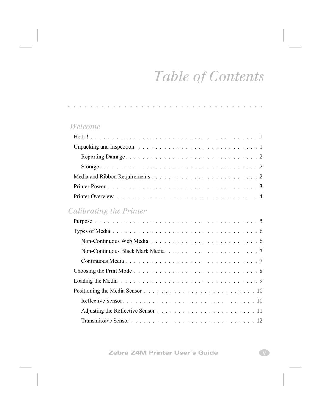 Zebra Technologies Z4M manual Table of Contents 