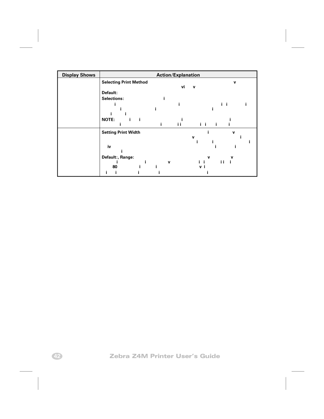 Zebra Technologies Z4M manual Print Method, Print Width 