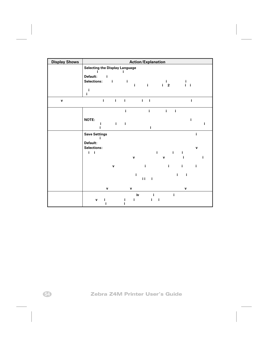 Zebra Technologies Z4M manual Default English, Language, Default Permanent, Save Settings 