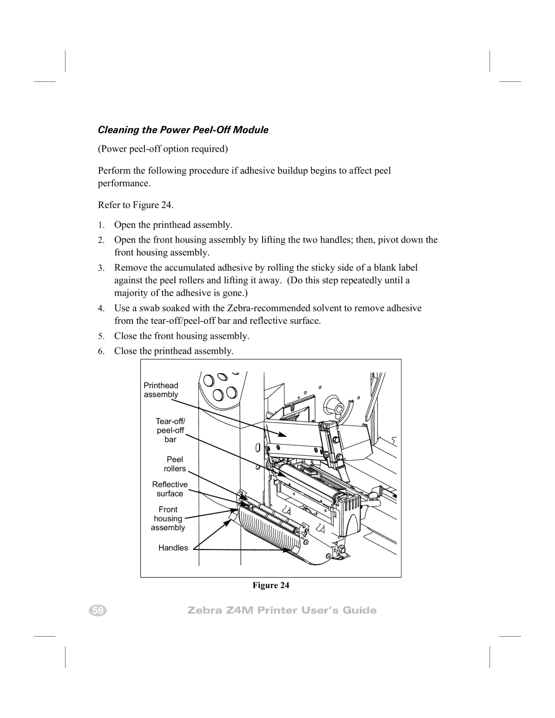 Zebra Technologies Z4M manual Cleaning the Power Peel-Off Module 