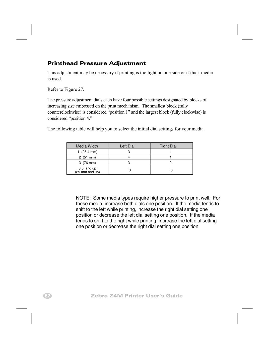 Zebra Technologies Z4M manual Printhead Pressure Adjustment 