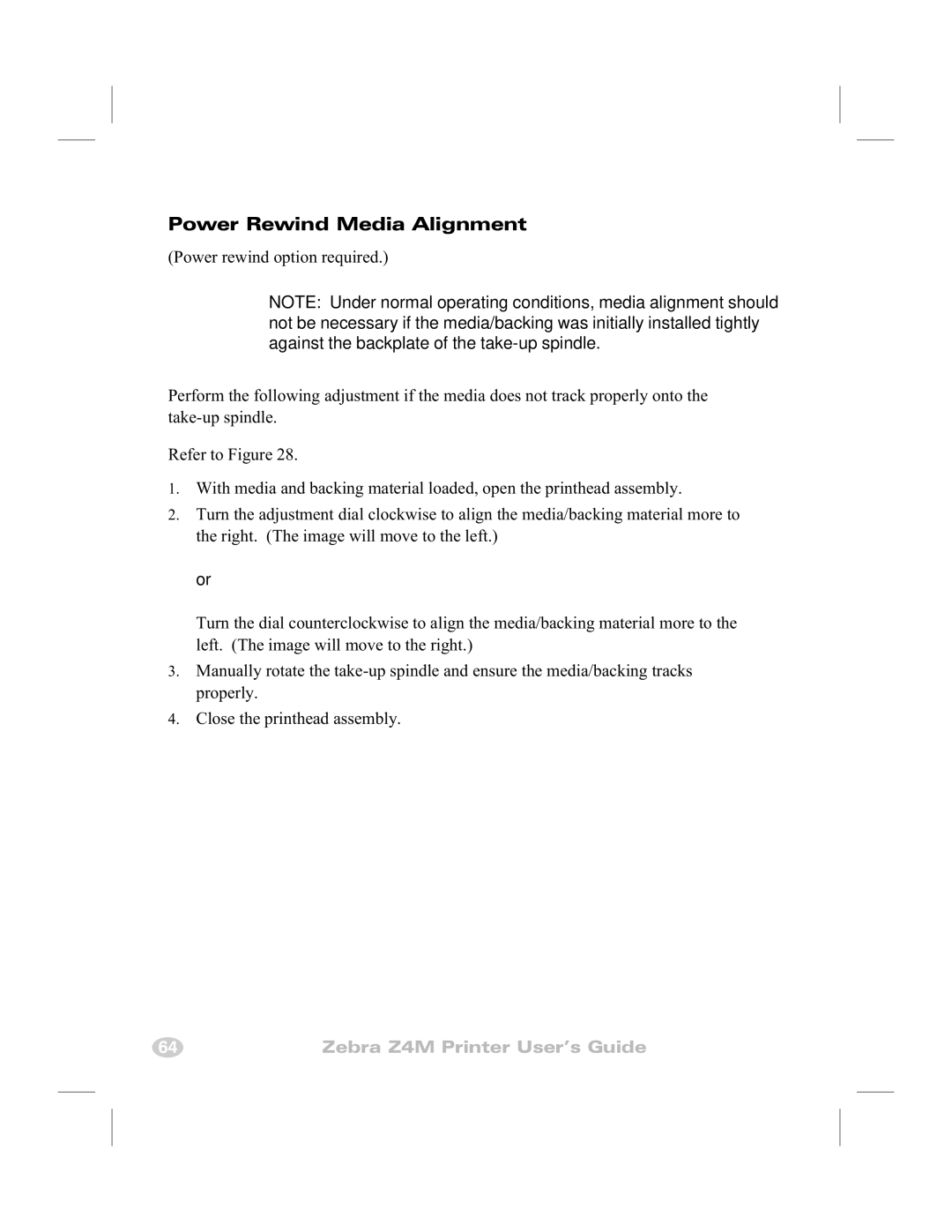 Zebra Technologies Z4M manual Power Rewind Media Alignment 