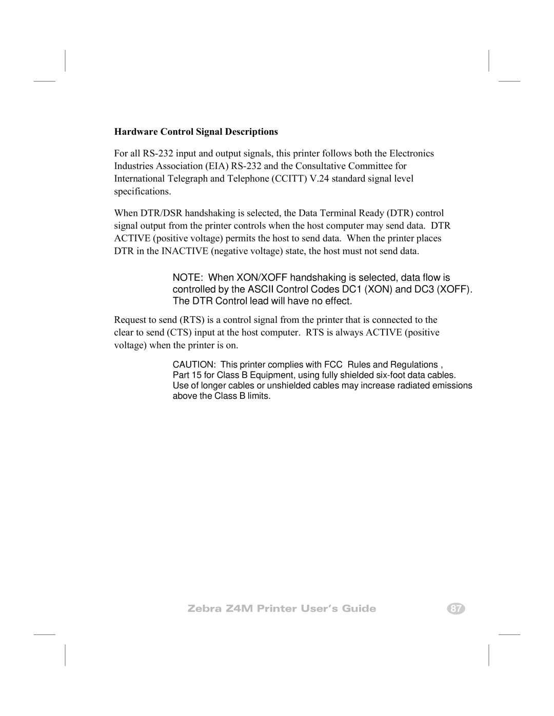 Zebra Technologies Z4M manual Hardware Control Signal Descriptions 