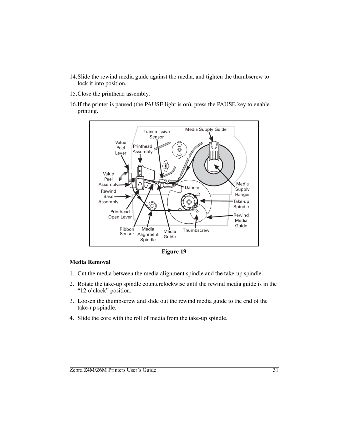 Zebra Technologies Z6M manual Media Removal 