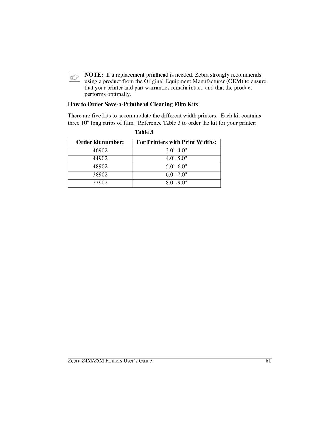 Zebra Technologies Z6M manual How to Order Save-a-Printhead Cleaning Film Kits 