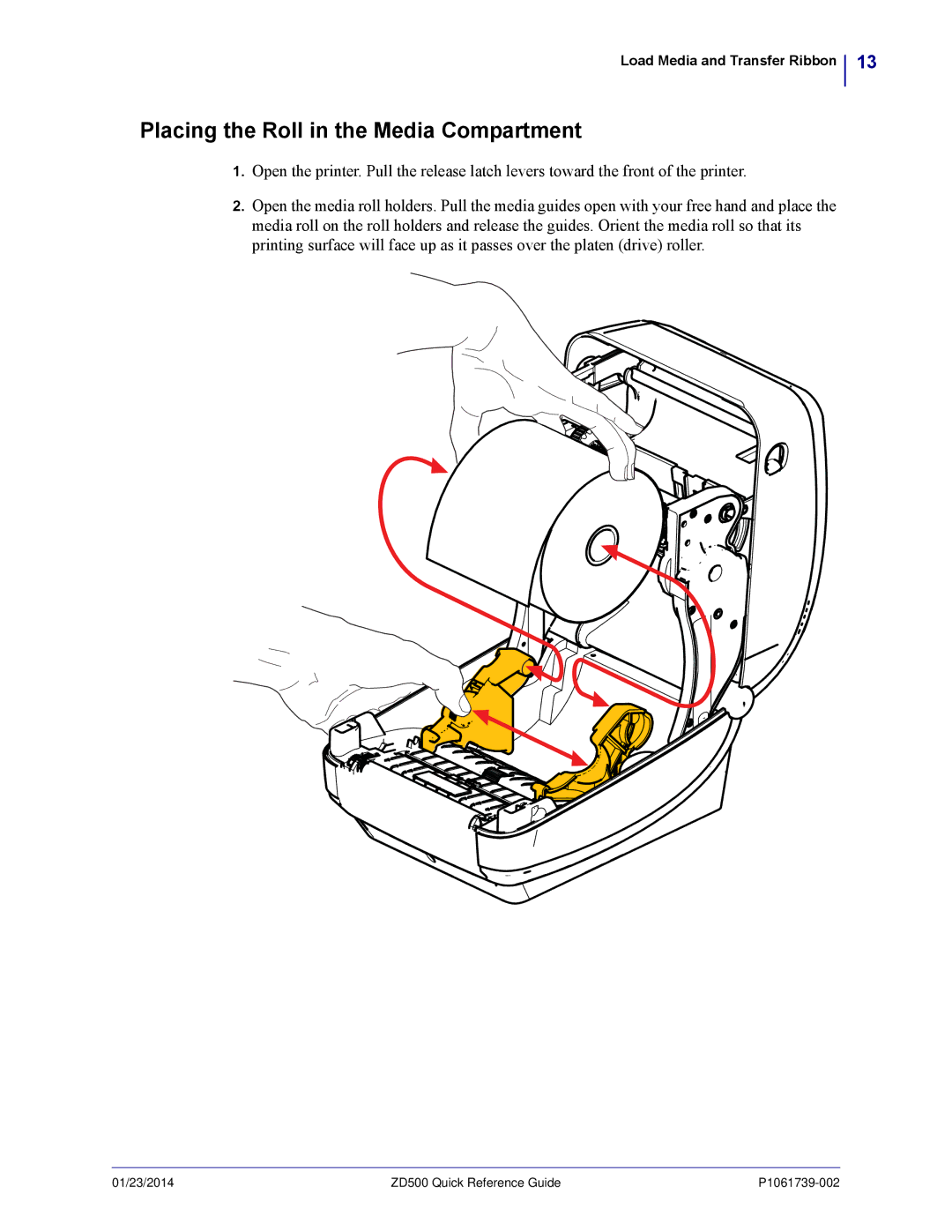 Zebra Technologies ZD500 manual Placing the Roll in the Media Compartment 