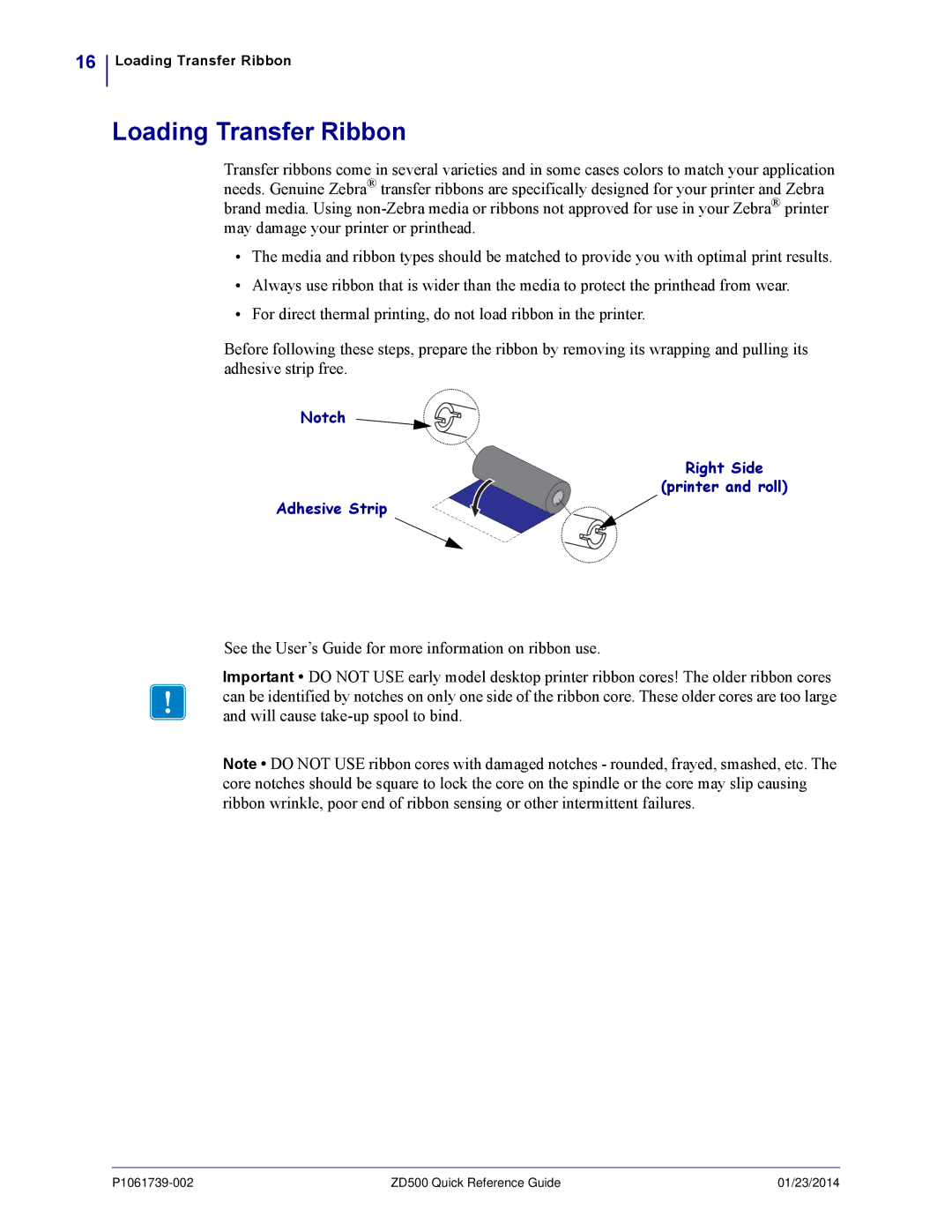 Zebra Technologies ZD500 manual Loading Transfer Ribbon 