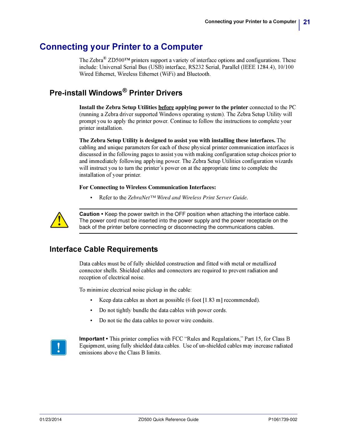 Zebra Technologies ZD500 manual Connecting your Printer to a Computer, Pre-install Windows Printer Drivers 