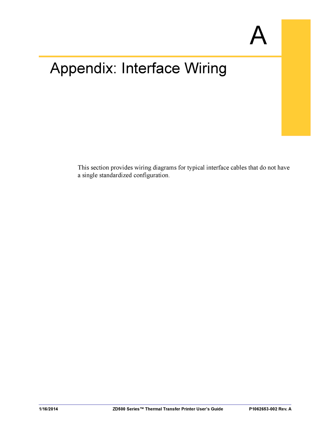 Zebra Technologies ZD500 manual Appendix Interface Wiring 