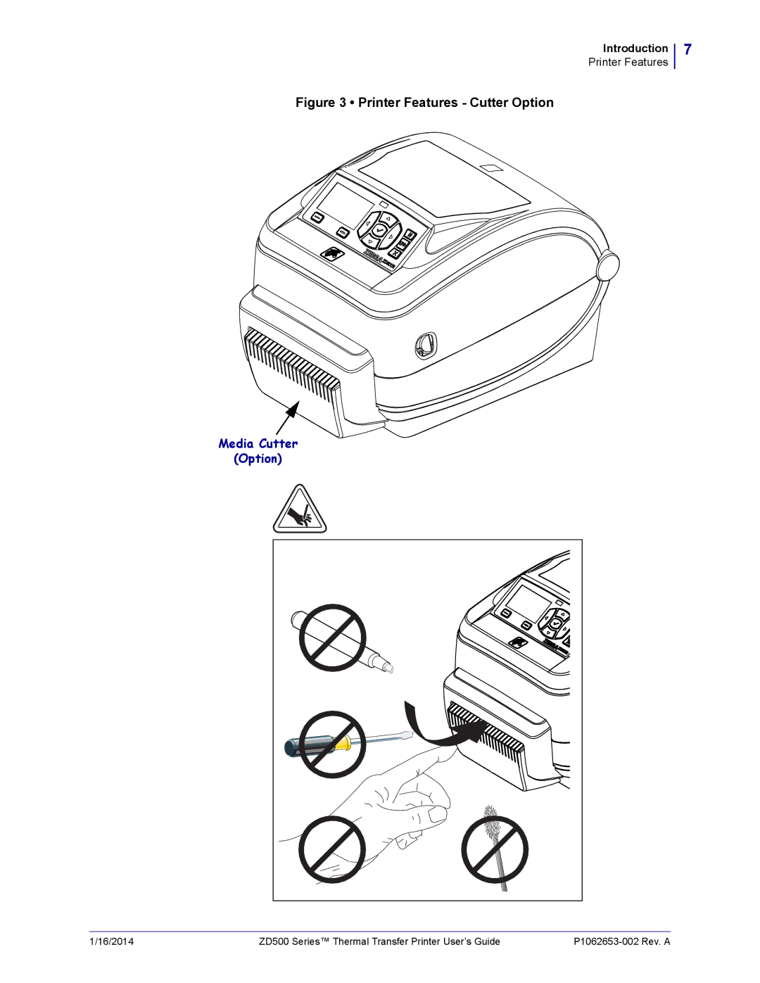 Zebra Technologies ZD500 manual Printer Features Cutter Option 