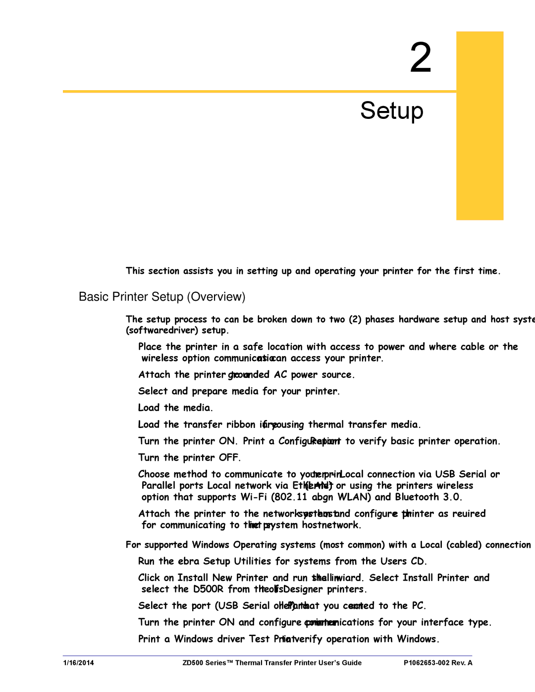 Zebra Technologies ZD500 manual Basic Printer Setup Overview 