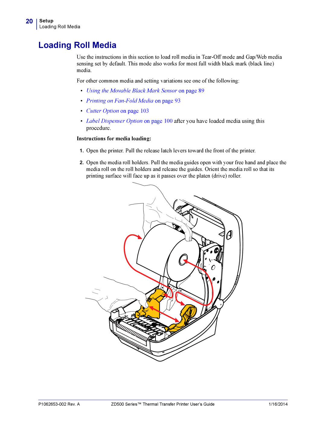 Zebra Technologies ZD500 manual Loading Roll Media, Instructions for media loading 