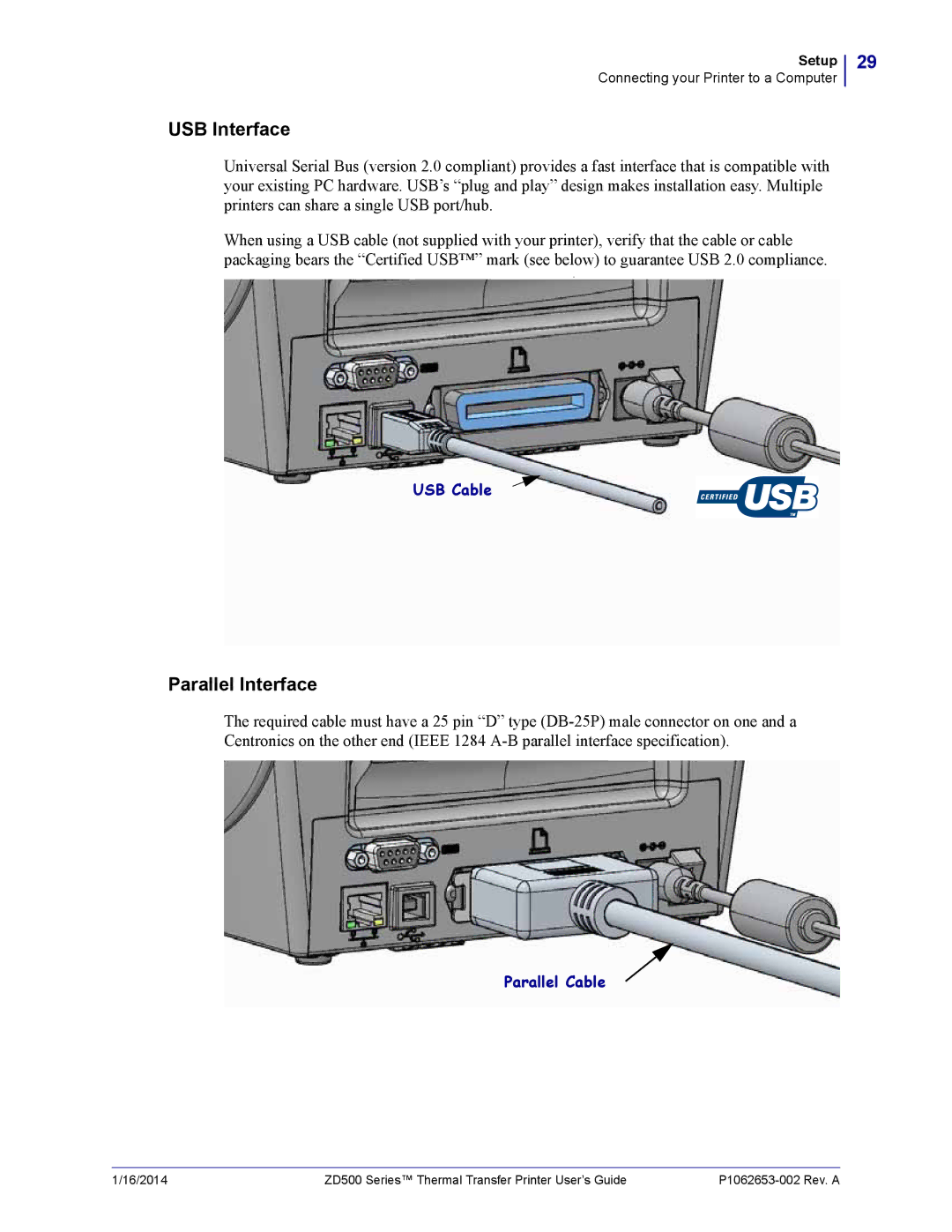 Zebra Technologies ZD500 manual USB Interface 