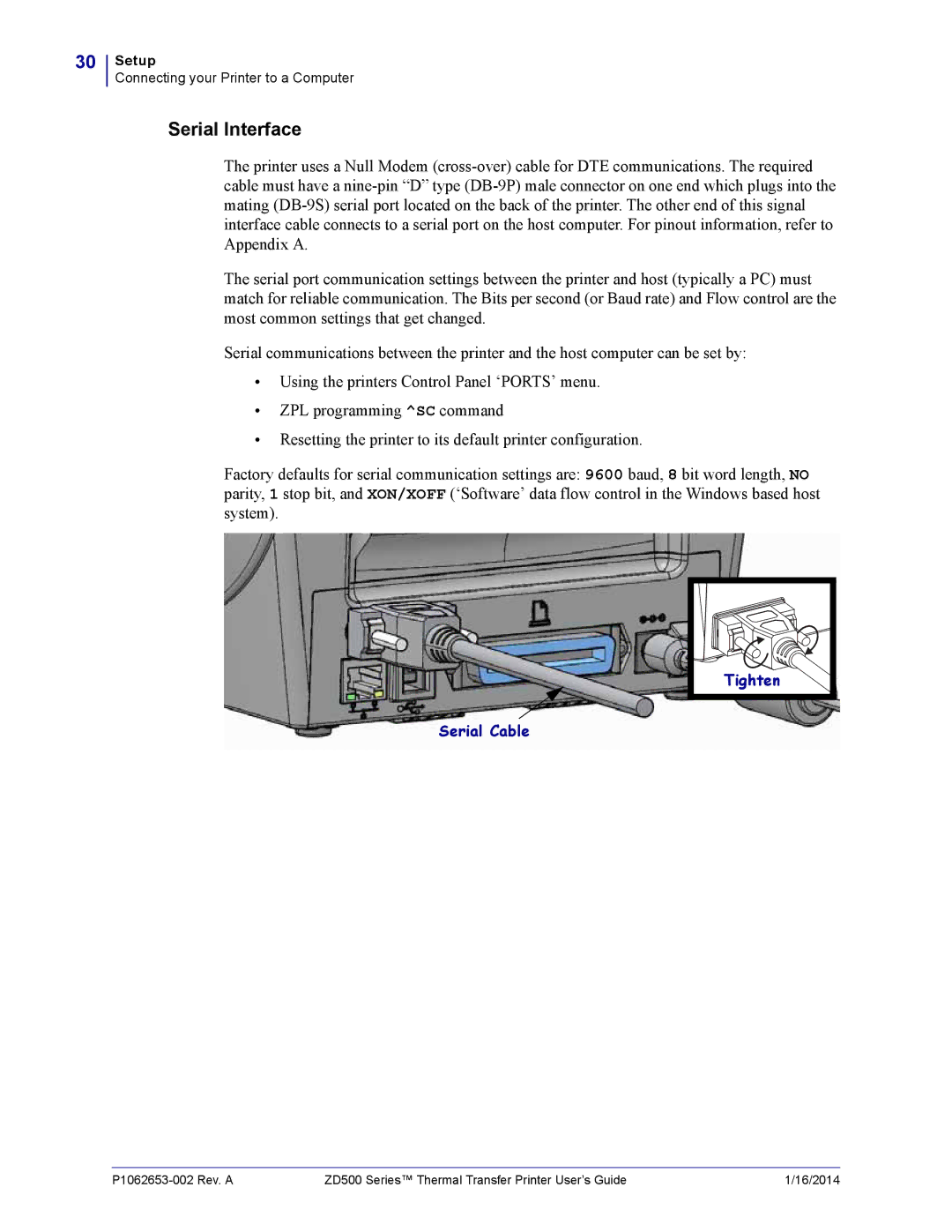 Zebra Technologies ZD500 manual Serial Interface 