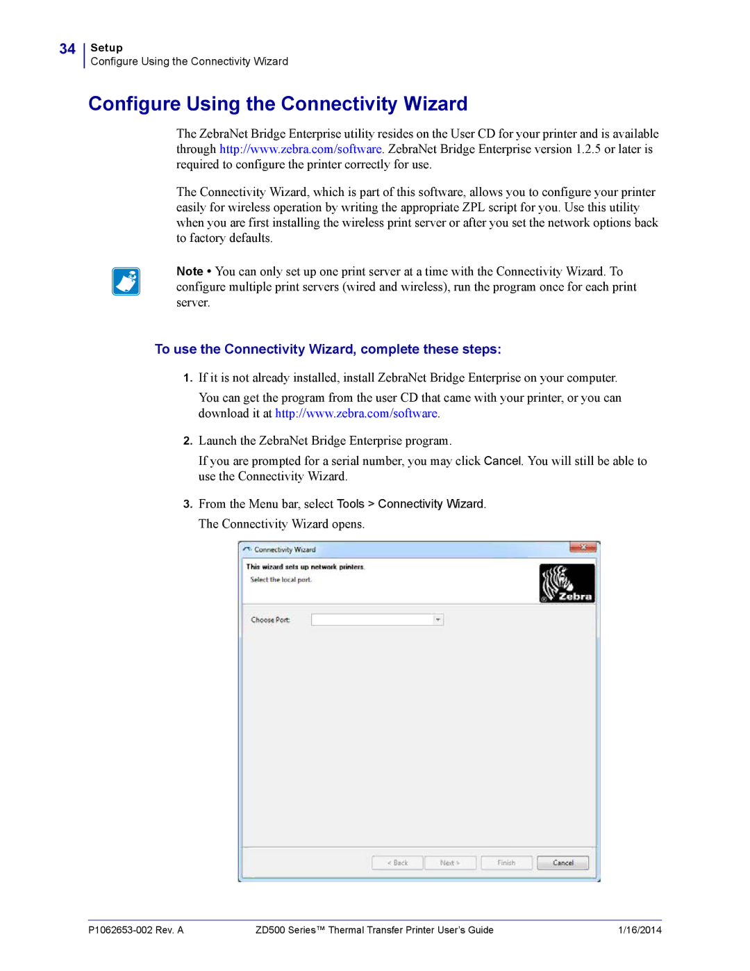 Zebra Technologies ZD500 Configure Using the Connectivity Wizard, To use the Connectivity Wizard, complete these steps 