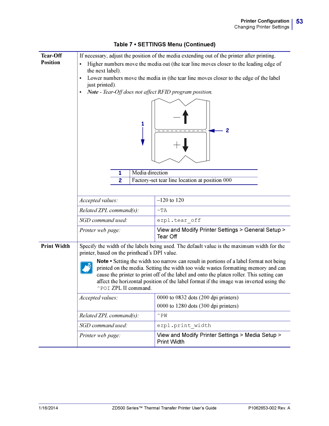 Zebra Technologies ZD500 manual Tear-Off, Position, Next label, Just printed 