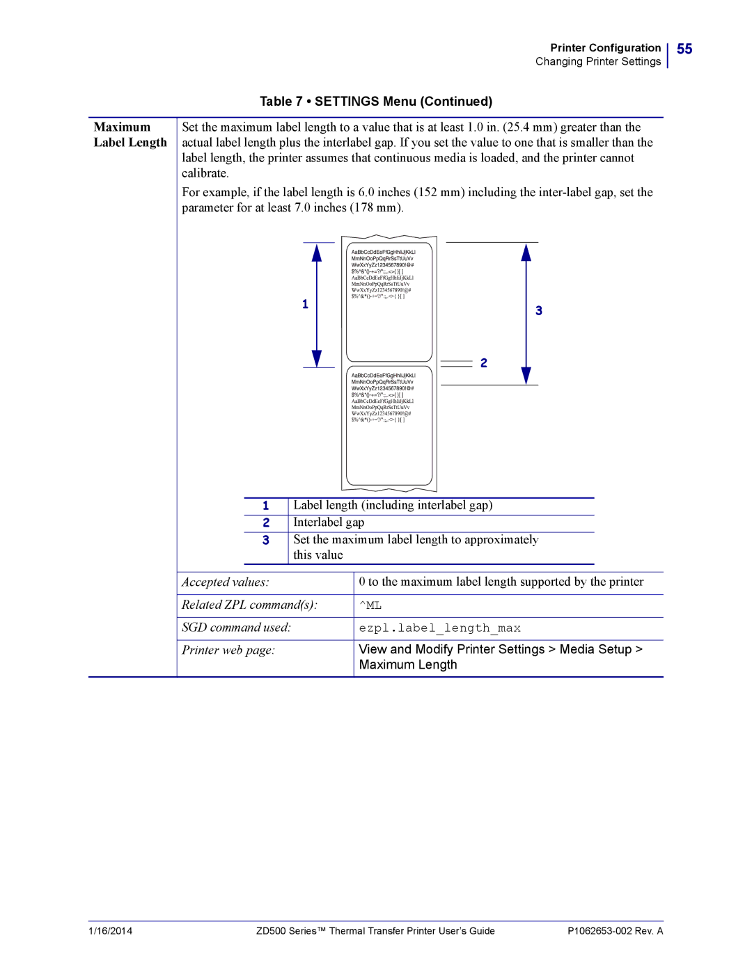 Zebra Technologies ZD500 manual Maximum Label Length, Maximum Length 