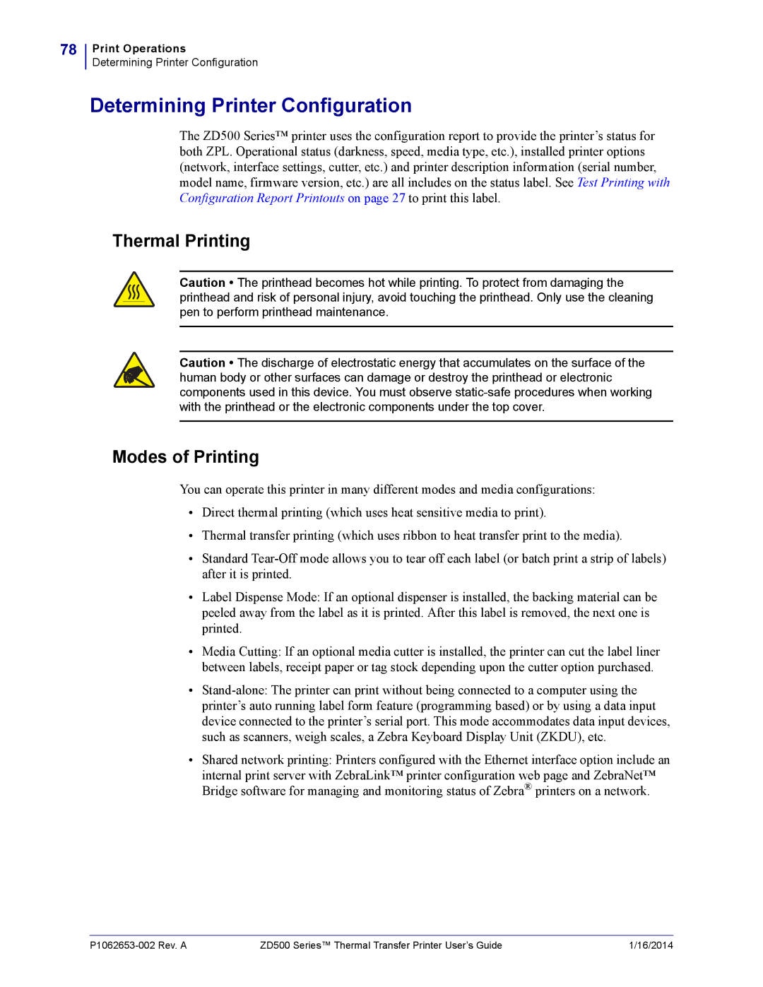 Zebra Technologies ZD500 manual Determining Printer Configuration, Thermal Printing Modes of Printing 