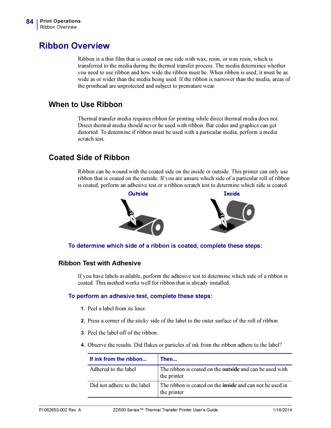 Zebra Technologies ZD500 manual Ribbon Overview, When to Use Ribbon, Coated Side of Ribbon 