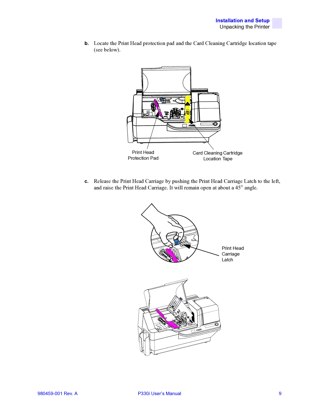 Zebra Technologies zebra p330 user manual Print Head Carriage Latch 