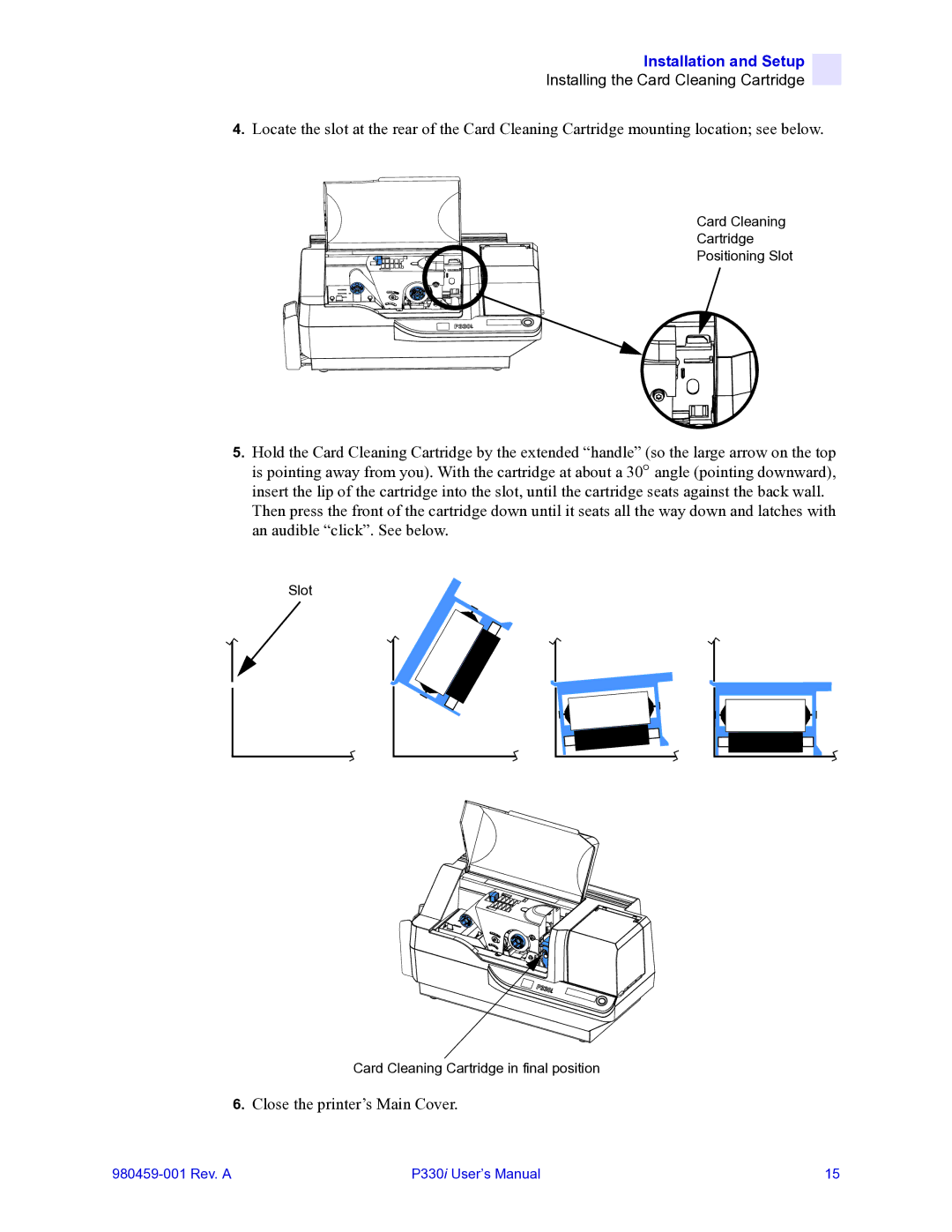 Zebra Technologies zebra p330 user manual Close the printer’s Main Cover 