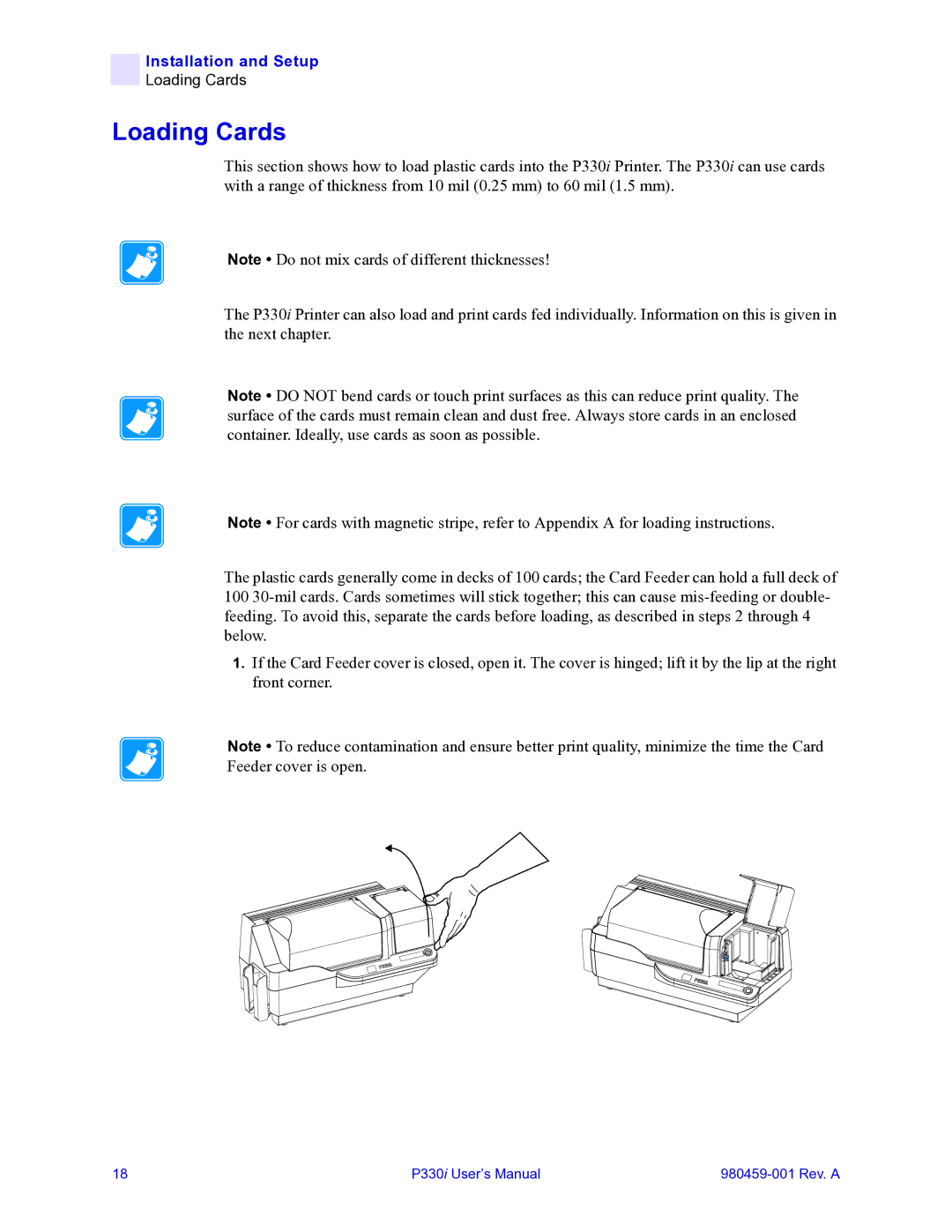 Zebra Technologies zebra p330 user manual Loading Cards 