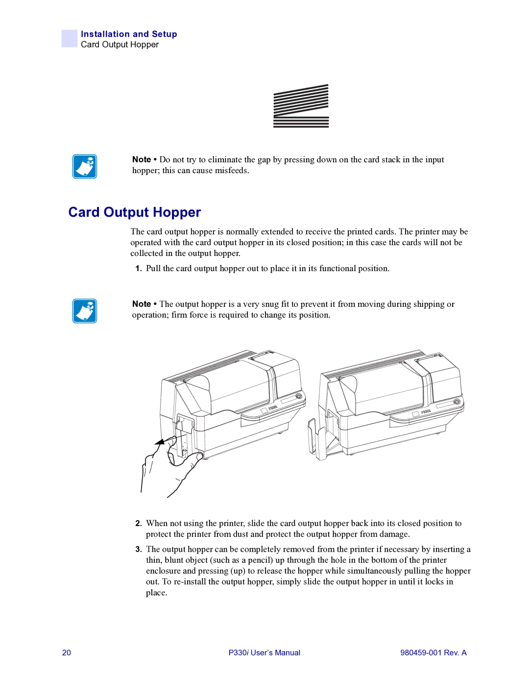 Zebra Technologies zebra p330 user manual Card Output Hopper 