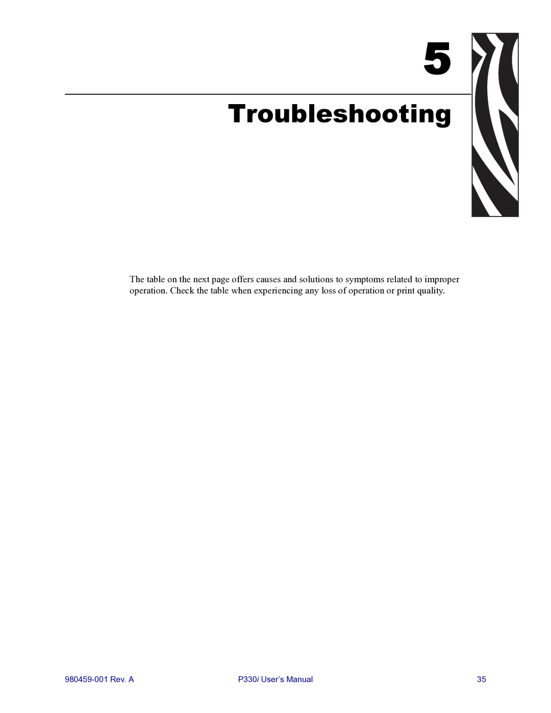 Zebra Technologies zebra p330 user manual Troubleshooting 