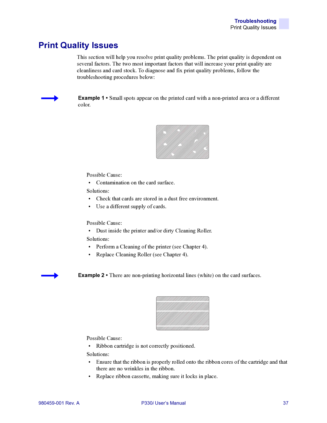 Zebra Technologies zebra p330 user manual Print Quality Issues 