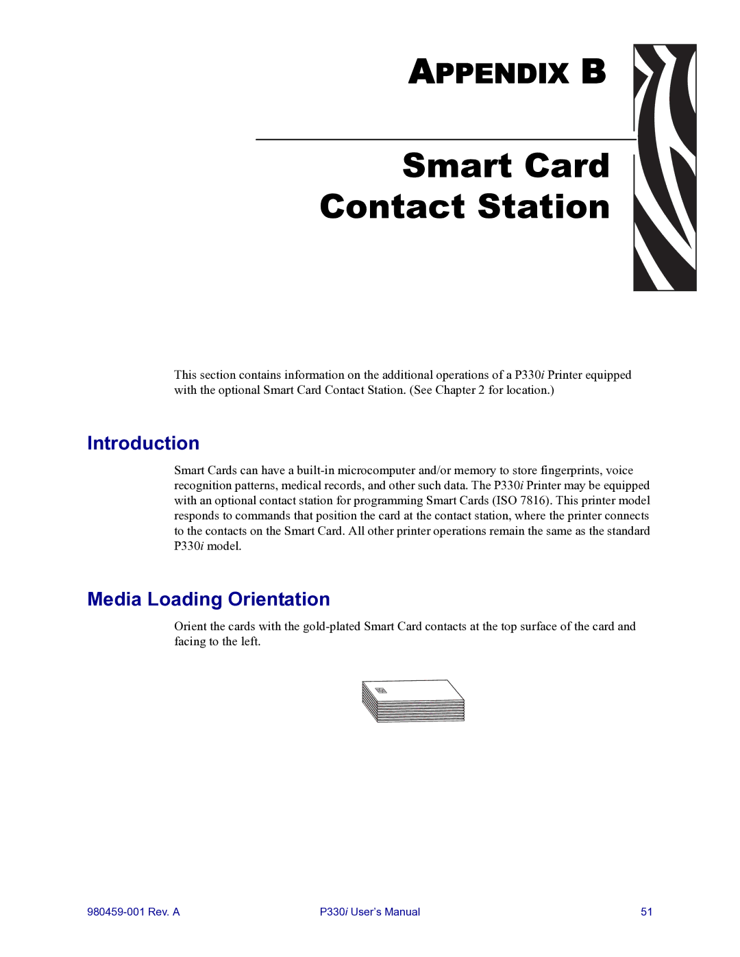 Zebra Technologies zebra p330 user manual Smart Card Contact Station, Introduction 