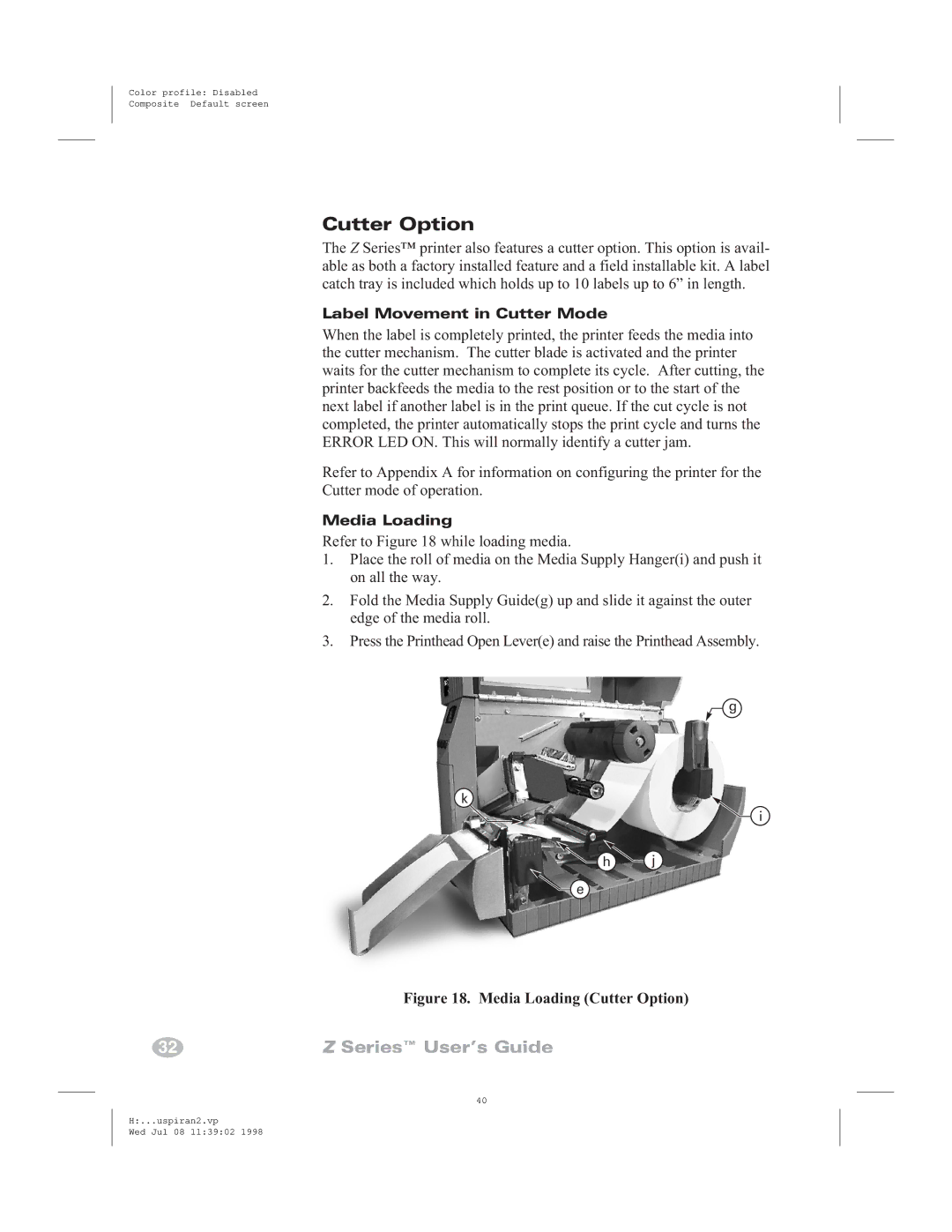 Zebra Technologies Zebra Z6000, Zebra Z4000 manual Cutter Option, Label Movement in Cutter Mode 