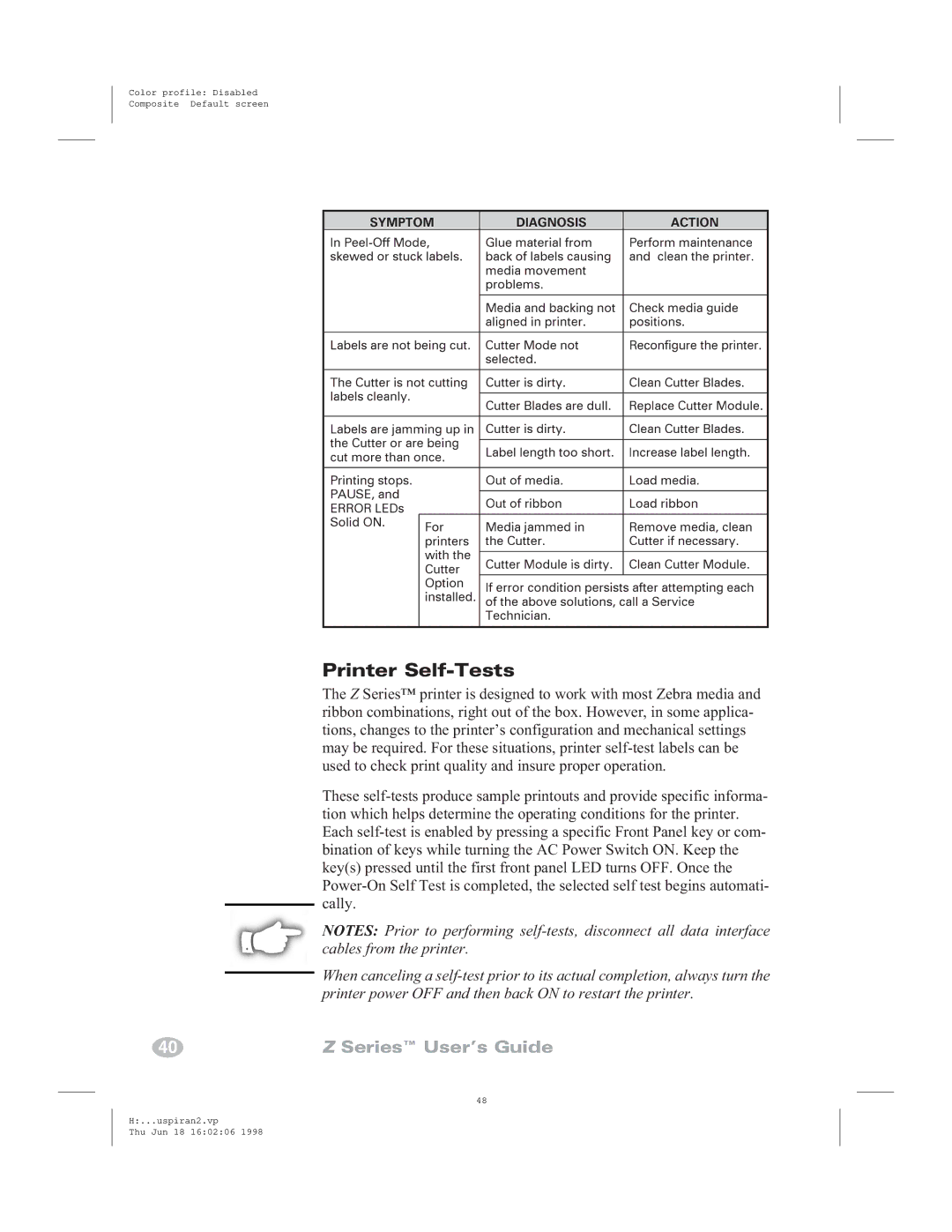 Zebra Technologies Zebra Z6000, Zebra Z4000 manual Media, For, Printer Self-Tests 