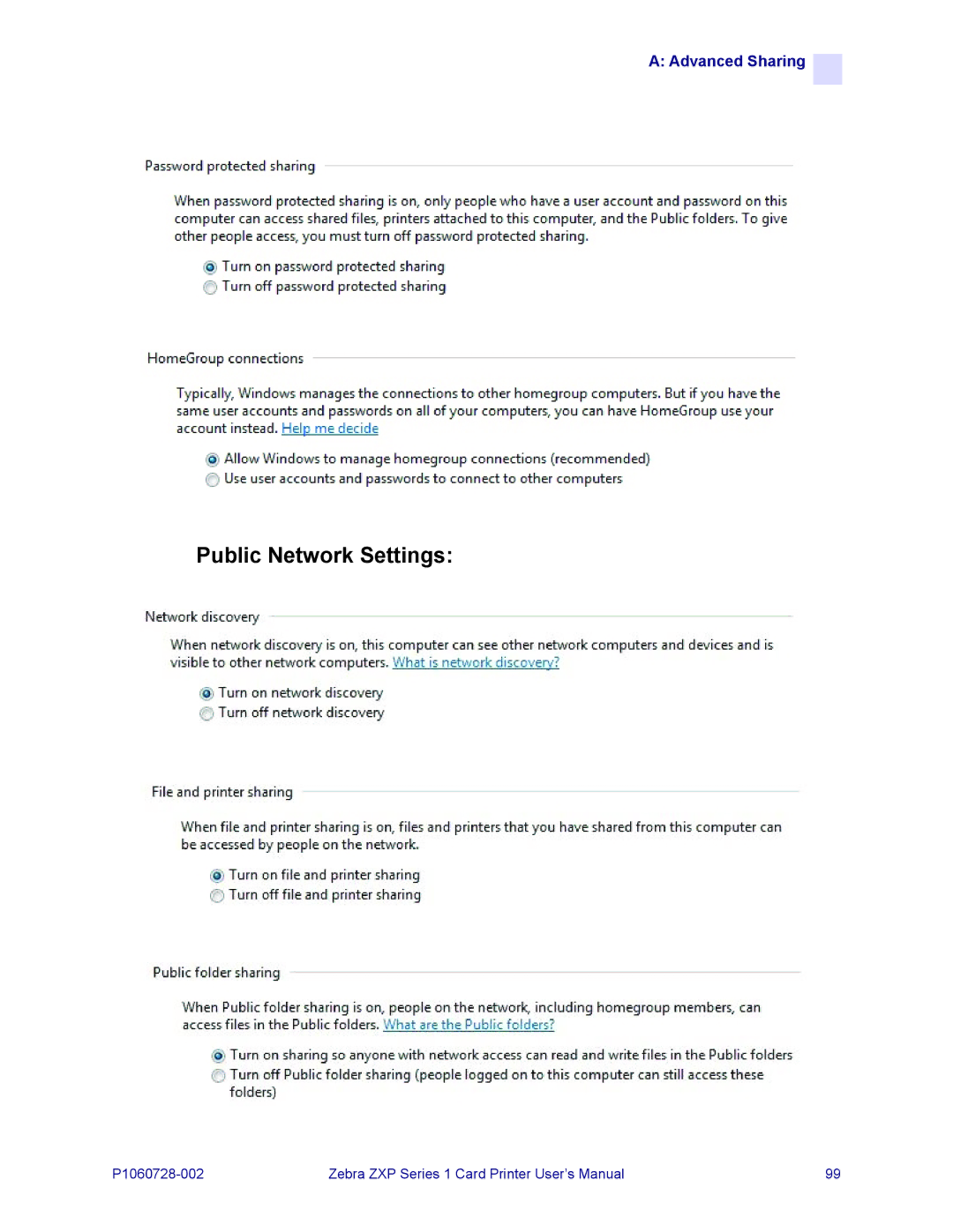 Zebra Technologies zebra zxp series 1 user manual Public Network Settings 