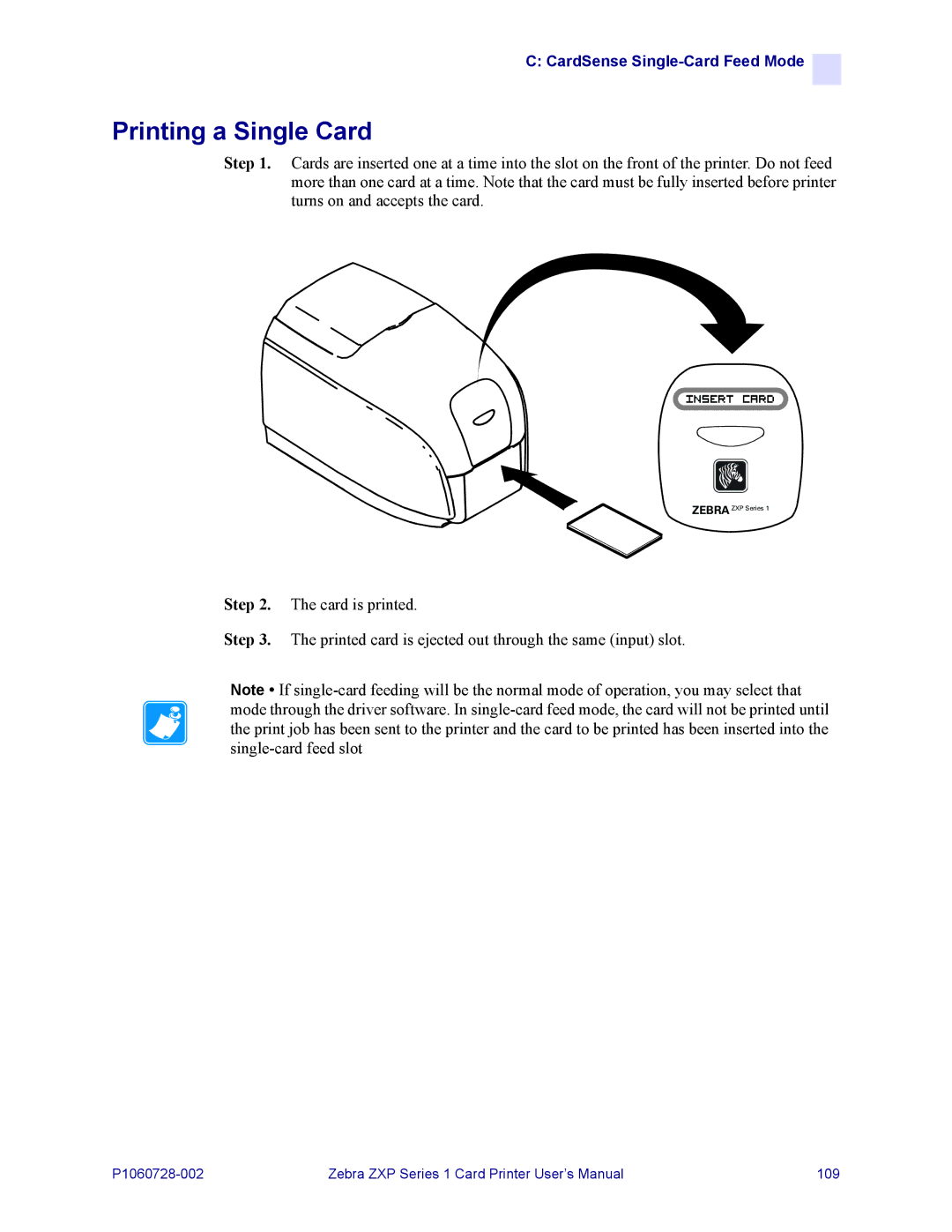 Zebra Technologies zebra zxp series 1 user manual Printing a Single Card 