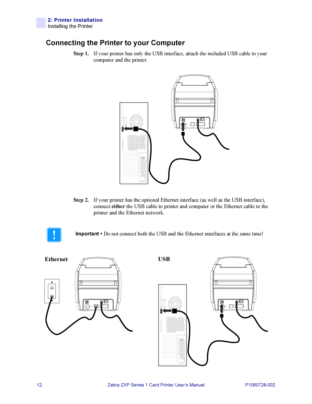 Zebra Technologies zebra zxp series 1 user manual Connecting the Printer to your Computer, Usb 