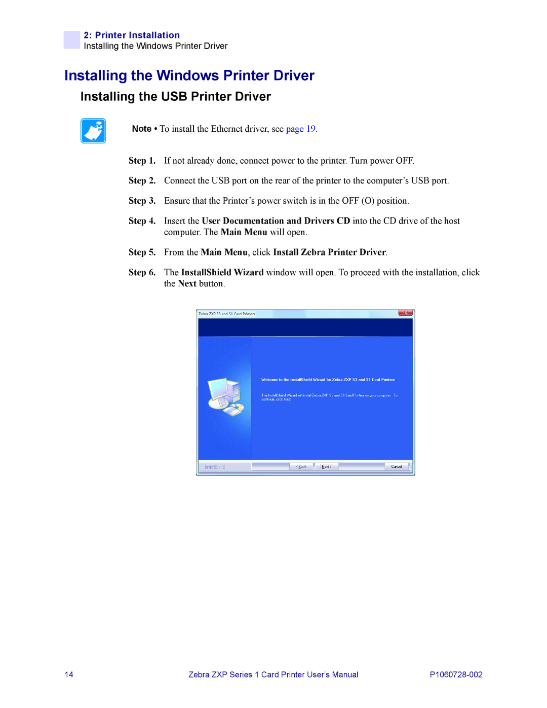 Zebra Technologies zebra zxp series 1 user manual Installing the Windows Printer Driver, Installing the USB Printer Driver 