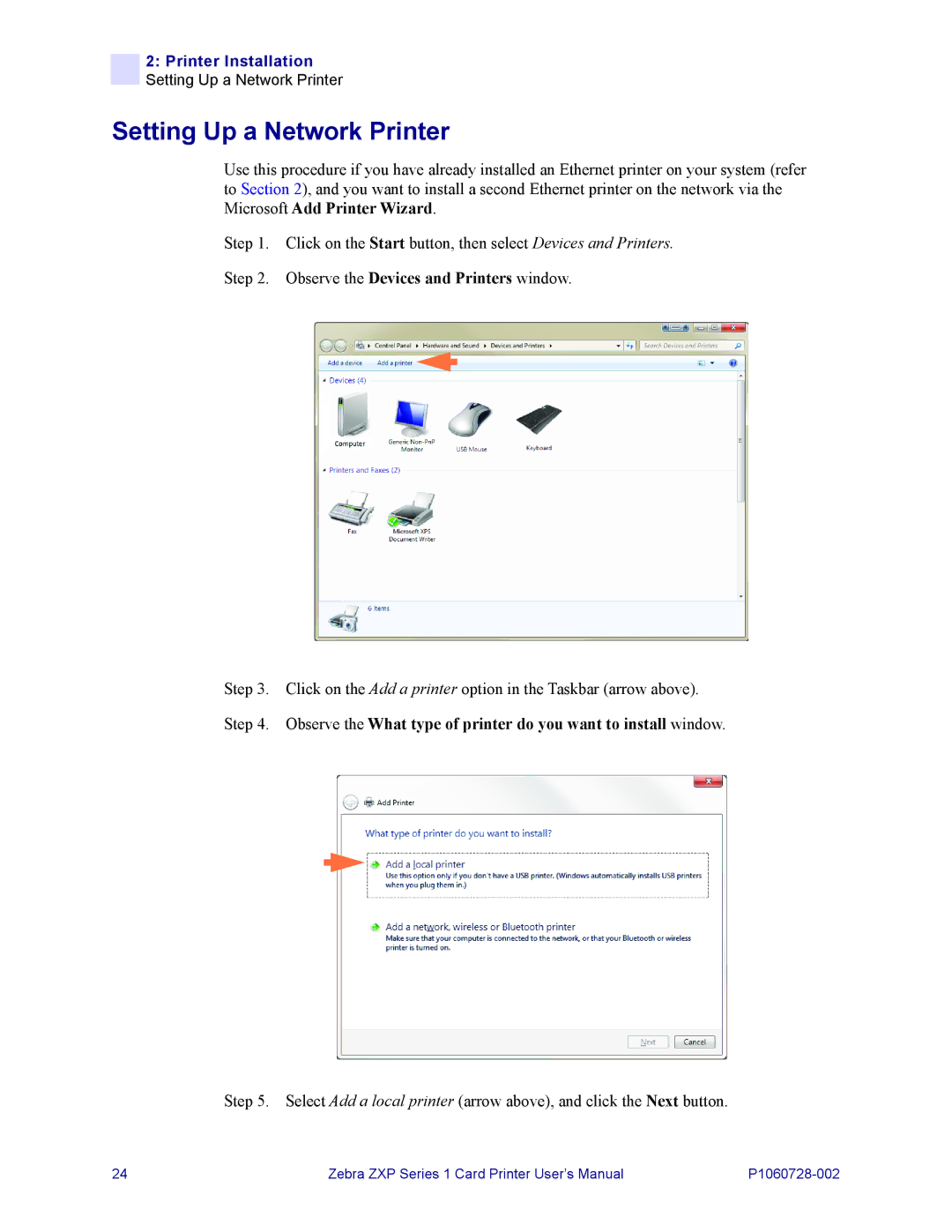 Zebra Technologies zebra zxp series 1 user manual Setting Up a Network Printer 