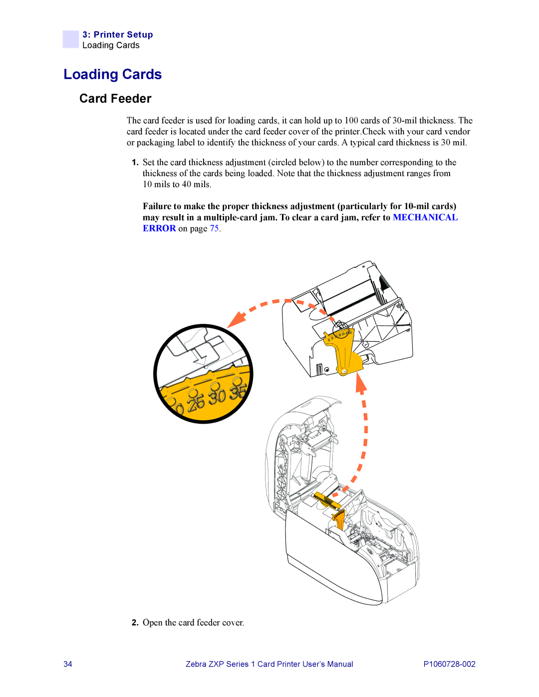 Zebra Technologies zebra zxp series 1 user manual Loading Cards, Card Feeder 