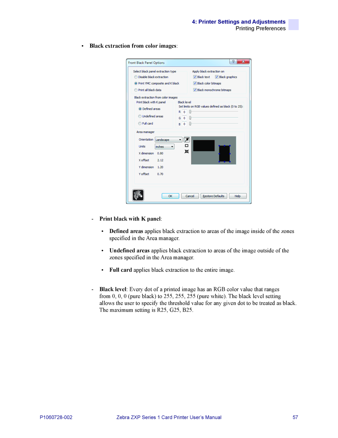 Zebra Technologies zebra zxp series 1 user manual Black extraction from color images Print black with K panel 