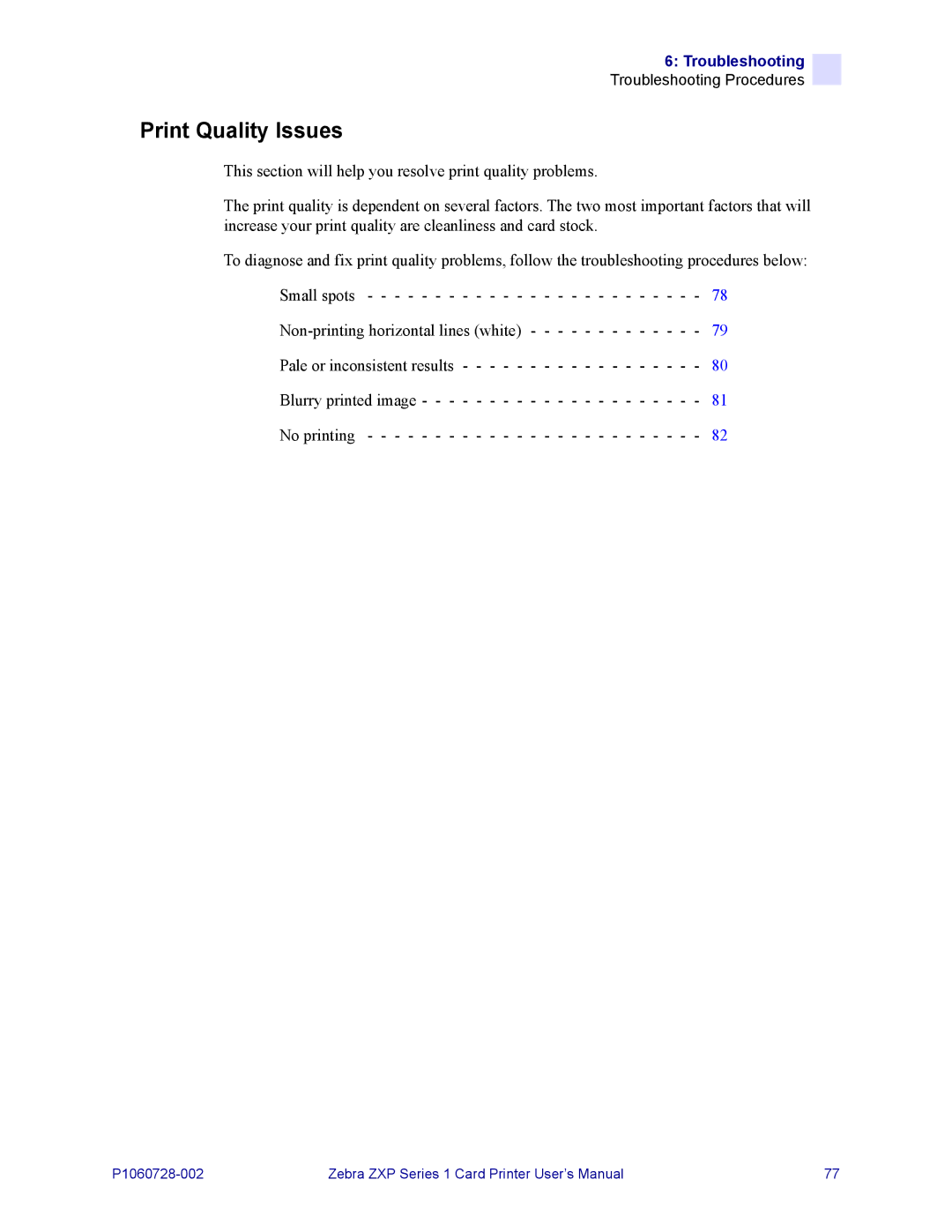 Zebra Technologies zebra zxp series 1 user manual Print Quality Issues 