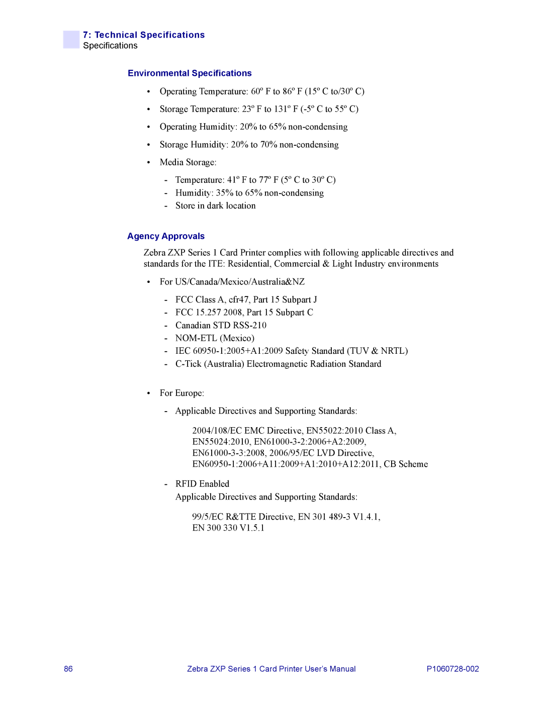 Zebra Technologies zebra zxp series 1 user manual Agency Approvals 