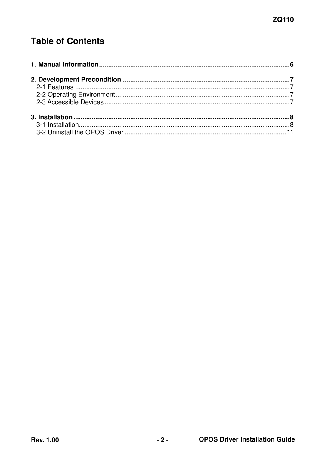 Zebra Technologies ZQ110 manual Table of Contents 